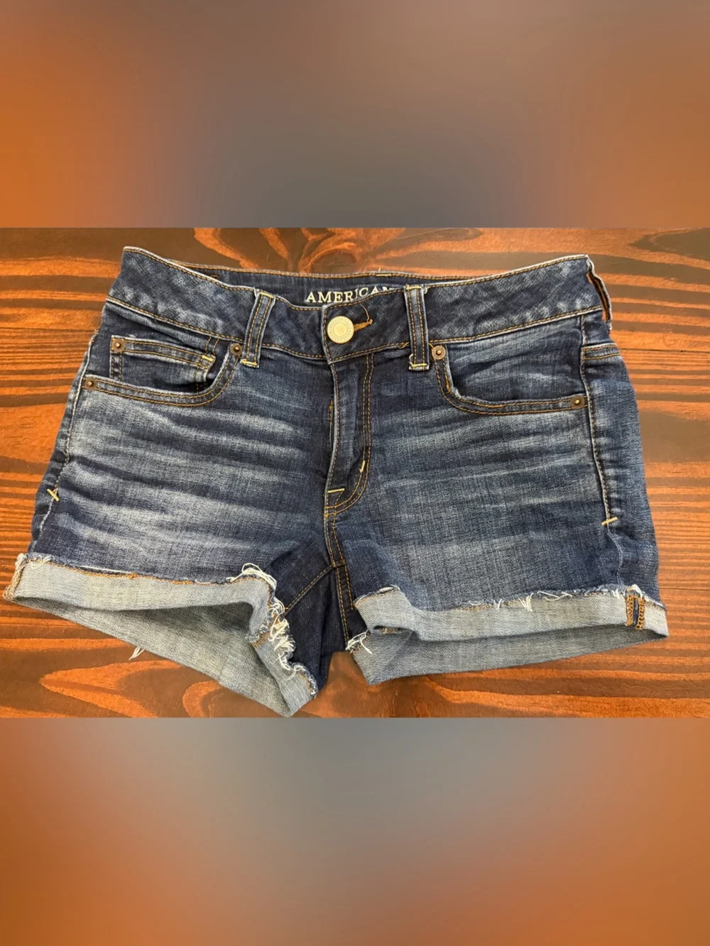 American Eagle Outfitters Medium/Dark Blue Cutoff Denim Shorts